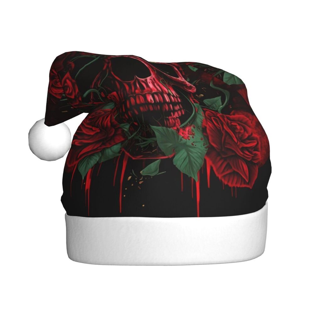 9243 Gothic Rose Blood Skull Christmas Hat for Adults, Santa Hats, Holiday